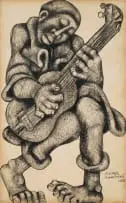 Meshu Mokitimi, Guitarist, 1978, crayon on board