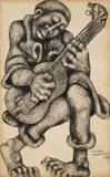 Meshu Mokitimi, Guitarist, 1978, crayon on board