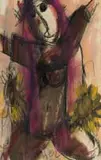 Frans Claerhout, Figure with Sunflowers, mixed media on paper laid down on board
