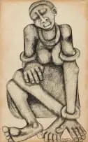 Meshu Mokitimi, Seated Woman, 1978, crayon on board