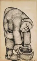 Meshu Mokitimi, Figure Lifting a Bowl, 1978, crayon on board