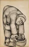 Meshu Mokitimi, Figure Lifting a Bowl, 1978, crayon on board