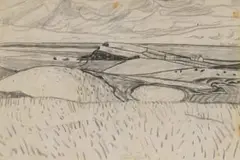 Brian Bradshaw, Expansive Farm Landscape, charcoal on paper