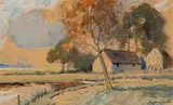 Sydney Carter, Landscape with House, watercolour on card