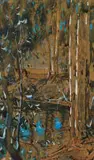 Sydney Carter, Blue Gum Trees alongside a Stream, watercolour on paper