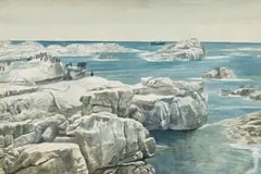 Estelle Marais, Rocky Shoreline, Lambert's Bay, 1983, watercolour on paper laid down on board