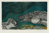 Cecil Skotnes, Woltemade Rescues Two Sailors, from The White Monday Disaster portfolio, 1975, colour woodcut on paper