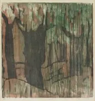 Alice Goldin, Olive Orchard, wooduct on tissue paper