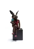 Carol Cauldwell, Mini Rabbit Mom and Baby, painted and patinated bronze with wax, on a painted steel base