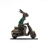 Carol Cauldwell, Rabbit on a Vespa, painted and patinated bronze with wax, on a painted steel base