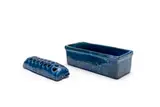 Linn Ware, Blue rectangular trough with flower frog, glazed earthenware