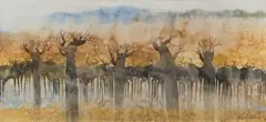 Gordon Vorster, Wildebeest and Trees, oil on board