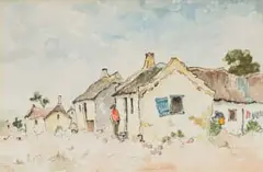 Conrad Theys, Farm Cottages, 1977, watercolour on paper