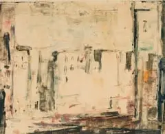 Wim Blom, Buildings, 1956, monotype on paper laid down on board