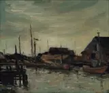 Piet van Heerden, Harbour Scene, oil on board