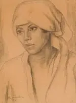 Maggie Laubser, Portrait of a Woman with a Headscarf, 1930, pencil on paper