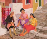 Marjorie Wallace, Three Women on the Steps, oil on canvas
