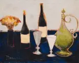 Pieter van der Westhuizen, Still Life with Bottles and a Vase of Flowers