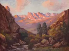 Hugo Naude, Mountain Landscape, Worcester, 1910, oil on canvas