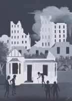 Fred Page, Figures by Derelict Buildings, 1980, oil on board