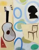 Simon Stone, Guitar and Chair, oil on board