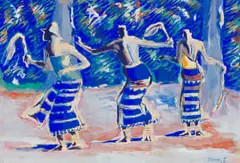 Gerard Sekoto, Dancing Figures in Blue, 1967, gouache on paper