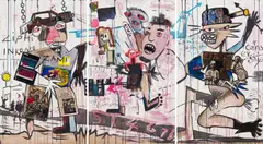 Blessing Ngobeni, Unresolved Issues (Basquiat in My Son), triptych, 2015, oil and mixed media on canvas
