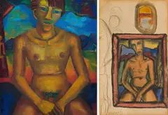 Alexis Preller, Male Nude; Male Nude Study, two, 1939, oil on canvas, and pencil and ink on paper