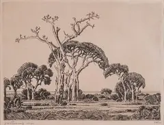 Bushveld, Northern Transvaal by Jacobus Hendrik Pierneef, 1930, etching on paper, sold Sep 2025