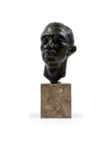 Fanie Eloff, Bust of Willie Grobler, bronze with a green and brown patina, on a marble base