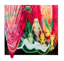 Marlene Steyn, O, and the Body Heat Monitors, ink and oil on linen