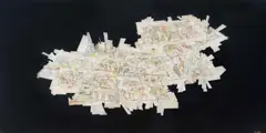 Gerhard Marx, The Raft, 2017, cut and reconstituted map fragments on board