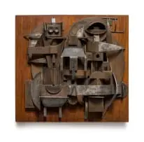 Edoardo Villa, The Family, 1962, steel relief, mounted on a wooden base