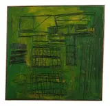 Boytchie, Untitled (Bones in Vat of Acid), 2024, oil, enamel, and bitumen on canvas, in the artist's handmade frame