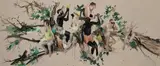 Chris Denovan, The Bird Watchers, 2025, oil, acrylic and spray paint on canvas