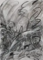 Akshar Maganbeharie, Anticipating, 2025, charcoal and pastel on canvas