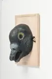 Mark Reichardt, Seed Vault Mascaron, 2025, pencil and charcoal on paper pulp and layered papier-mâché, on a wooden plaque