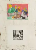 Lwandiso Botozo, Ecaleni Kothango (Besides the Kraal), 2023, monotype, site specific soil, gouache, etching, and collage on paper