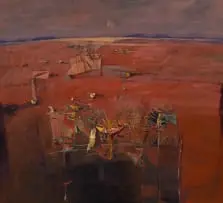 Nico Roos, Untitled (Abstract Landscape in Brown and Red), oil on canvas
