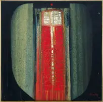 Abstract in Red by Larry Scully, 1974, oil on canvas, sold Oct 2025