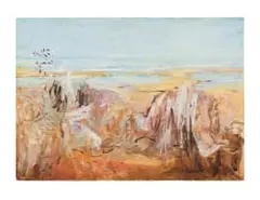 Fred Schimmel, Abstract Landscape, 1985, oil on paper laid down on board
