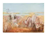 Fred Schimmel, Abstract Landscape, 1985, oil on paper laid down on board