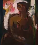 Carl Büchner, Seated Nude, oil on canvas laid down on board