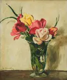 Robert Broadley, Roses in a Glass Vase, oil on canvas laid down on board