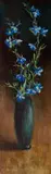 Otto Klar, Blue Flowers in a Vase, oil on board