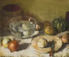 Irmin Henkel, Kitchen Still Life with Vegetables, 1974, oil on canvas