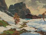 Otto Klar, Winter Landscape with Cabin, 1939, oil on canvas