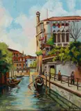 Carlo Sdoya, Canal Scene with Boats, oil on board