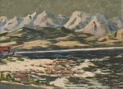 Stefan Ampenberger, Coastal Landscape with Distant Mountains, 1944, oil on board