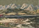 Stefan Ampenberger, Coastal Landscape with Distant Mountains, 1944, oil on board